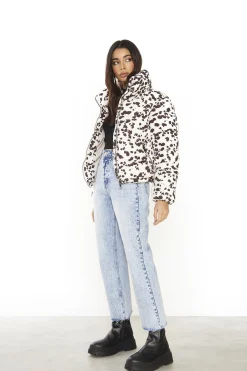 Glamorous Puffer Jackets|Jackets|Brown-Abstract Nylon Puffer-Jacket -