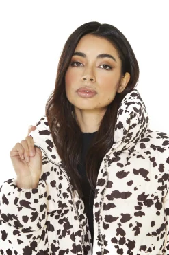 Glamorous Puffer Jackets|Jackets|Brown-Abstract Nylon Puffer-Jacket -