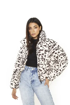 Glamorous Puffer Jackets|Jackets|Brown-Abstract Nylon Puffer-Jacket -