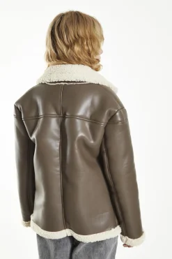 Glamorous Faux Fur & Leather|Coats|Brown-Cream Double-Breasted Fur-Trim Coat -