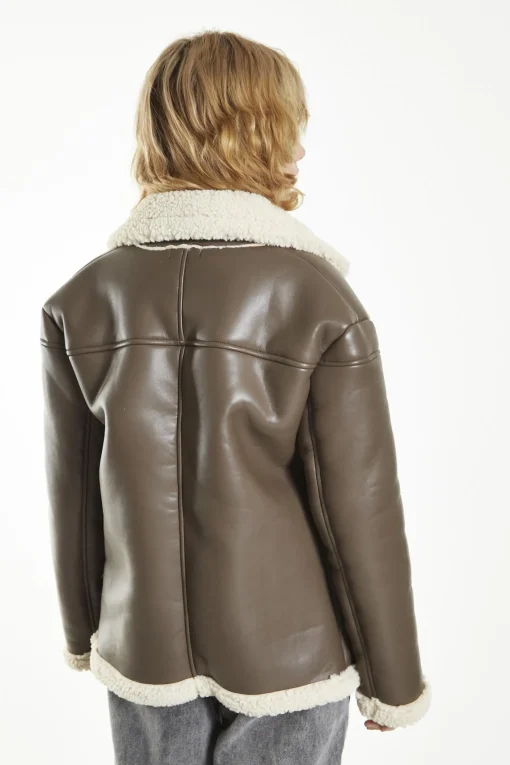 Glamorous Faux Fur & Leather|Coats|Brown-Cream Double-Breasted Fur-Trim Coat -