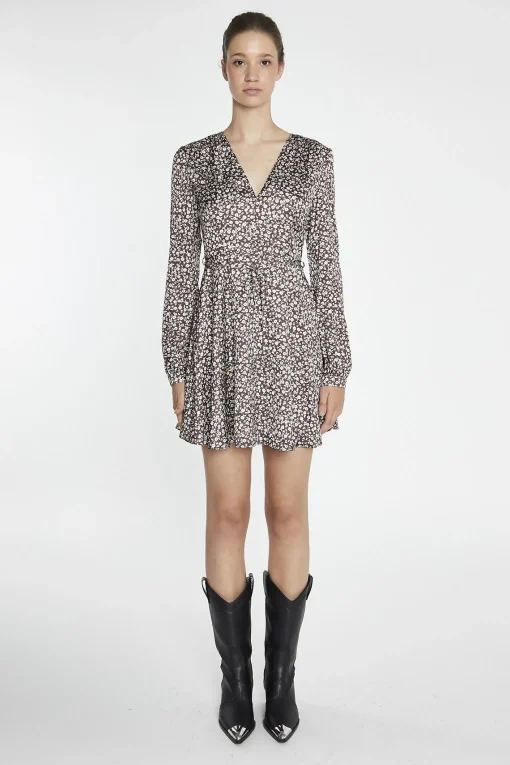 Glamorous Day Dresses|Mini Dresses|Brown-Ditsy V-Neck Mini-Dress -