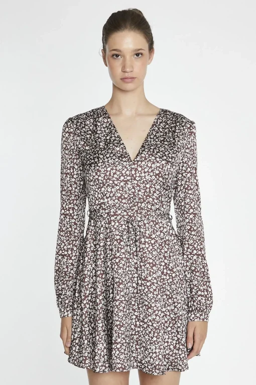 Glamorous Day Dresses|Mini Dresses|Brown-Ditsy V-Neck Mini-Dress -