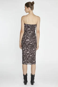 Glamorous Day Dresses|Midi & Midaxi Dresses|Brown-Floral Mesh Bandeau Midi-Dress -