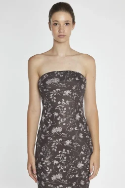 Glamorous Day Dresses|Midi & Midaxi Dresses|Brown-Floral Mesh Bandeau Midi-Dress -