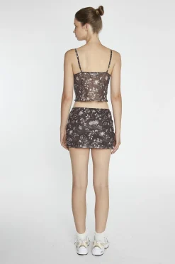 Glamorous Mini Skirts|Brown-Floral Mesh Bodycon Mini-Skirt -