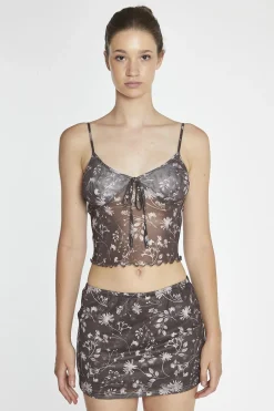 Glamorous Mini Skirts|Brown-Floral Mesh Bodycon Mini-Skirt -