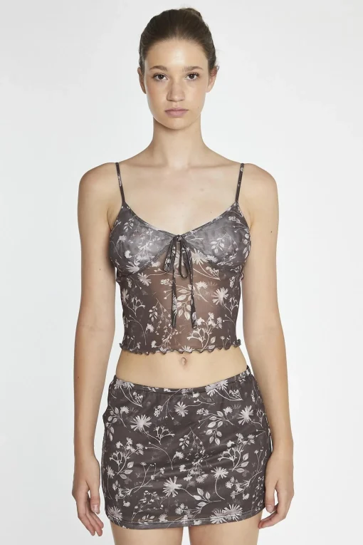 Glamorous Mini Skirts|Brown-Floral Mesh Bodycon Mini-Skirt -