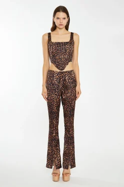 Glamorous Best Dressed Guest|Go To Partywear|Brown-Leopard Split-Front Flared Trousers -