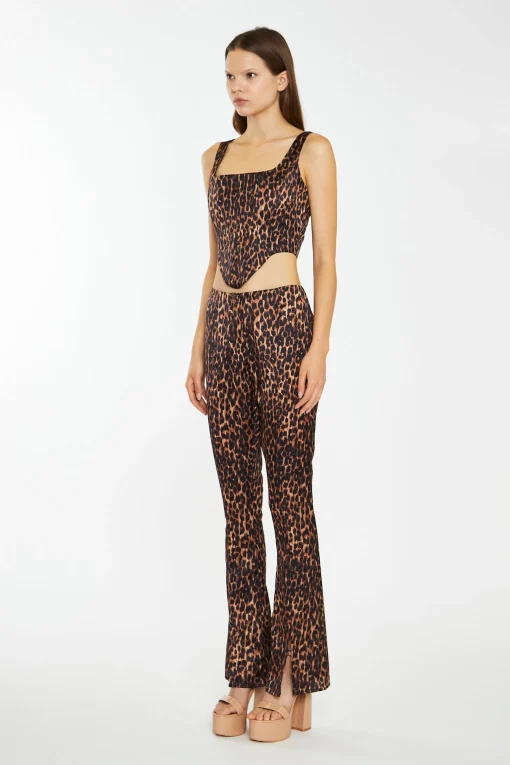 Glamorous Best Dressed Guest|Go To Partywear|Brown-Leopard Split-Front Flared Trousers -