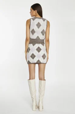 Glamorous Co-ords|Knitted Co-ords|Brown-Multi Argyle Button-Through Knit -Vest -