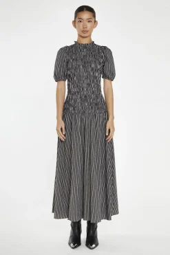 Glamorous Day Dresses|Maxi Dresses|Brown-White Stripe Shirred Bodice Maxi-Dress -