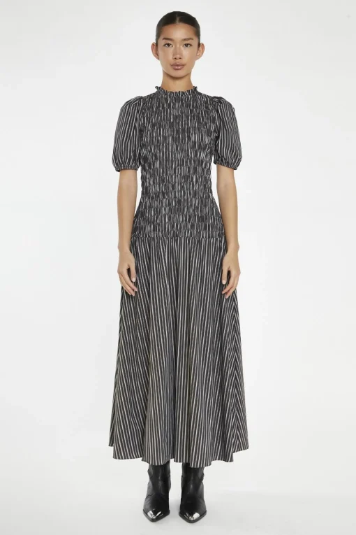 Glamorous Day Dresses|Maxi Dresses|Brown-White Stripe Shirred Bodice Maxi-Dress -