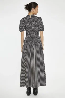 Glamorous Day Dresses|Maxi Dresses|Brown-White Stripe Shirred Bodice Maxi-Dress -