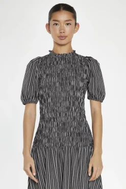 Glamorous Day Dresses|Maxi Dresses|Brown-White Stripe Shirred Bodice Maxi-Dress -