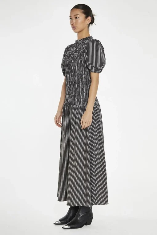 Glamorous Day Dresses|Maxi Dresses|Brown-White Stripe Shirred Bodice Maxi-Dress -