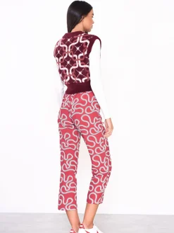 Glamorous Jumpers|Burgundy Pattern V-Neck Sleeveless Jumper -