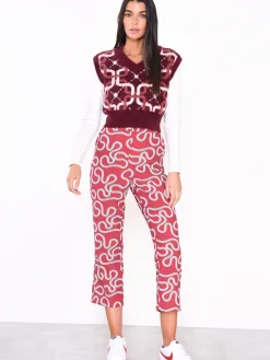 Glamorous Jumpers|Burgundy Pattern V-Neck Sleeveless Jumper -