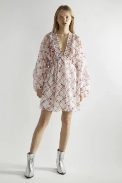 Glamorous Day Dresses|Mini Dresses|Burgundy-Floral Check Skater Mini-Dress -