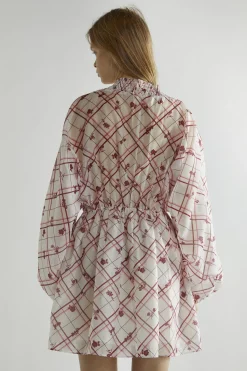Glamorous Day Dresses|Mini Dresses|Burgundy-Floral Check Skater Mini-Dress -