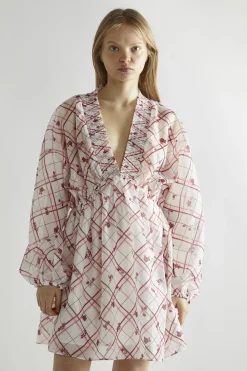 Glamorous Day Dresses|Mini Dresses|Burgundy-Floral Check Skater Mini-Dress -