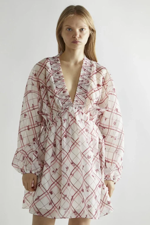 Glamorous Day Dresses|Mini Dresses|Burgundy-Floral Check Skater Mini-Dress -
