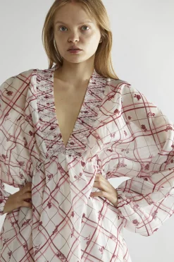 Glamorous Day Dresses|Mini Dresses|Burgundy-Floral Check Skater Mini-Dress -