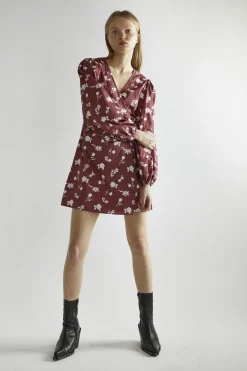 Glamorous Day Dresses|Mini Dresses|Burgundy-Floral Wrap Mini-Dress -