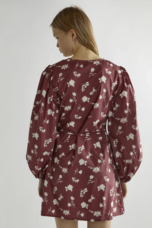 Glamorous Day Dresses|Mini Dresses|Burgundy-Floral Wrap Mini-Dress -