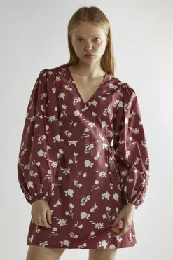Glamorous Day Dresses|Mini Dresses|Burgundy-Floral Wrap Mini-Dress -