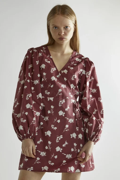 Glamorous Day Dresses|Mini Dresses|Burgundy-Floral Wrap Mini-Dress -