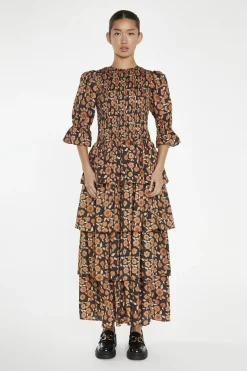 Glamorous Day Dresses|Maxi Dresses|Burnt-Orange Daisy Tiered Maxi-Dress -