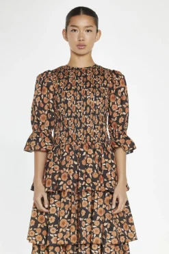 Glamorous Day Dresses|Maxi Dresses|Burnt-Orange Daisy Tiered Maxi-Dress -