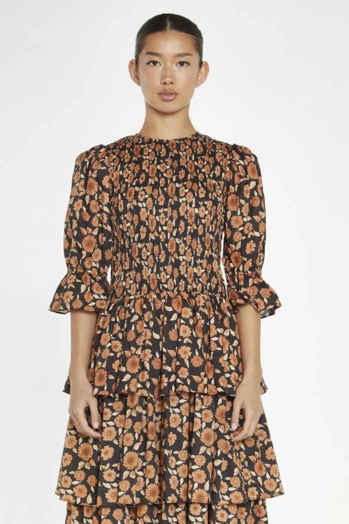 Glamorous Day Dresses|Maxi Dresses|Burnt-Orange Daisy Tiered Maxi-Dress -