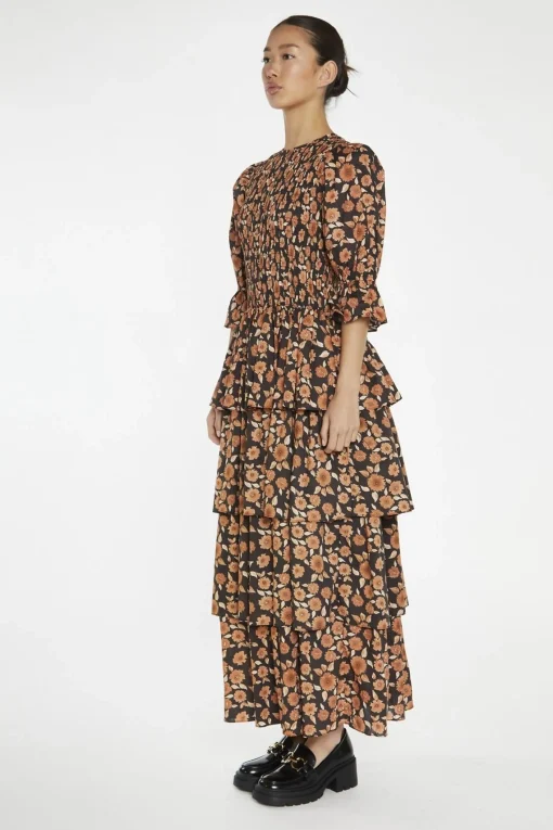 Glamorous Day Dresses|Maxi Dresses|Burnt-Orange Daisy Tiered Maxi-Dress -