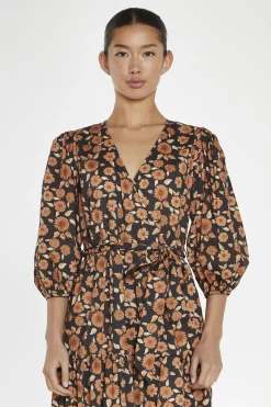 Glamorous Day Dresses|Midi & Midaxi Dresses|Burnt-Orange Daisy Wrap Midi-Dress -
