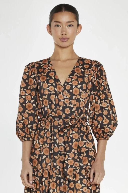 Glamorous Day Dresses|Midi & Midaxi Dresses|Burnt-Orange Daisy Wrap Midi-Dress -
