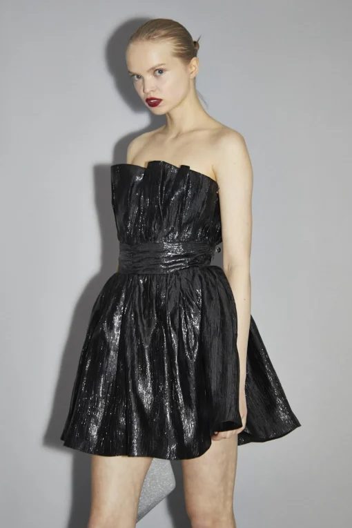 Glamorous Party Dresses|Going Out Dresses|Callie Black Gathered-Bandeau Mini-Dress -