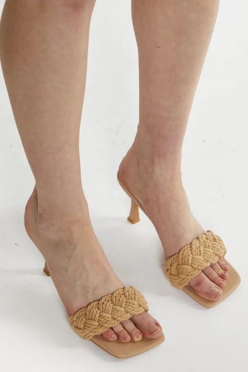 Glamorous Best Dressed Guest|Chic Escapes|Camel Braided Strap Heeled Mules -