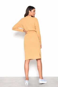 Glamorous Midi & Midaxi Dresses|Midi & Midaxi Dresses|Camel Ribbed Tie Front Midi-Dress -