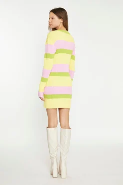 Glamorous Knitted Dresses|Knitted Dresses|Candy Pastel Stripe Button Rib-Knit Mini-Dress -