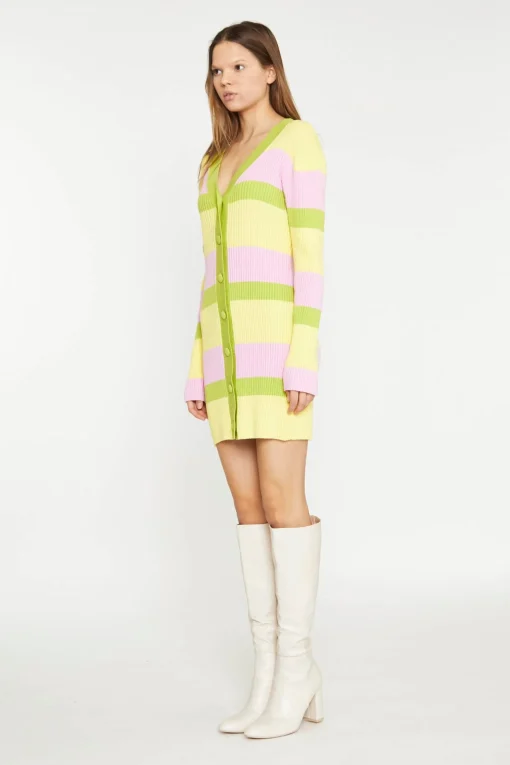 Glamorous Knitted Dresses|Knitted Dresses|Candy Pastel Stripe Button Rib-Knit Mini-Dress -