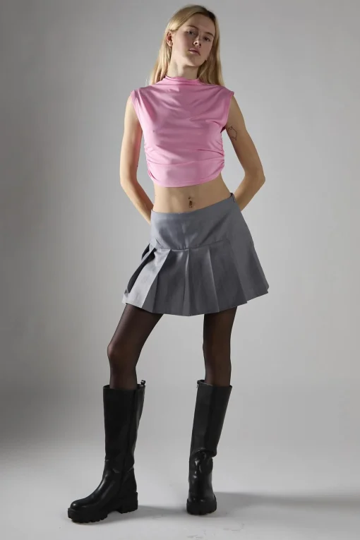 Glamorous Crops, Corsets & Bodysuits|Candy Pink Sleeveless Mock Neck Crop-Top -
