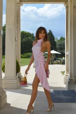 Glamorous Best Dressed Guest|Chic Escapes|Candy-Pink Gathered Halterneck Mini-Dress -