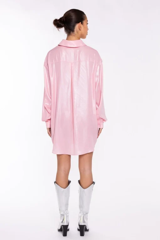 Glamorous Go To Partywear|Party Dresses|Candy-Pink Shimmer Shirt Mini-Dress -