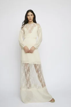 Glamorous Maxi Dresses|Maxi Dresses|Champagne Lace-Detail Maxi-Dress -