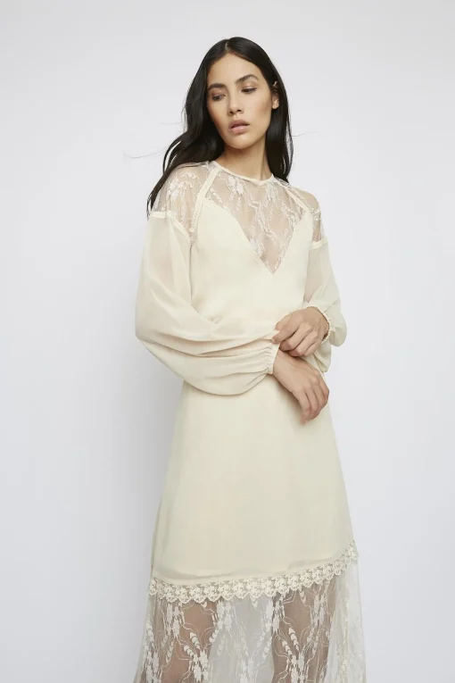 Glamorous Maxi Dresses|Maxi Dresses|Champagne Lace-Detail Maxi-Dress -