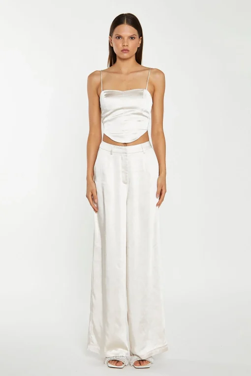 Glamorous Workwear|Go To Partywear|Champagne Satin Wide Leg Trousers -