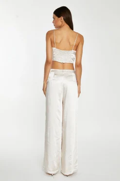 Glamorous Workwear|Go To Partywear|Champagne Satin Wide Leg Trousers -