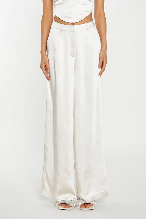 Glamorous Workwear|Go To Partywear|Champagne Satin Wide Leg Trousers -